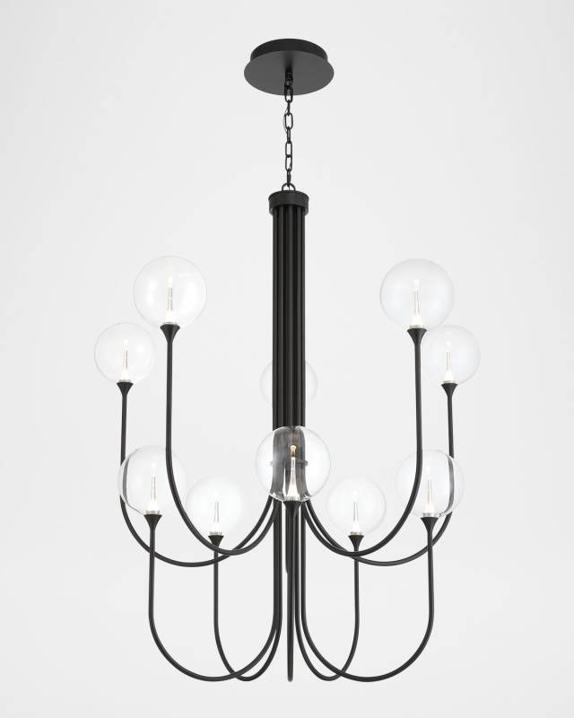 Lissa 40" Tiered 10-Light LED Chandelier, Matte Black/Clear